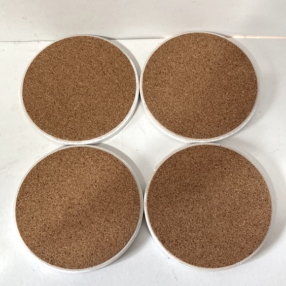 CARDINALS Red Bling Gems Round Coasters Greenery Berries Cork Bottom Set of 4 - Picture 8 of 9